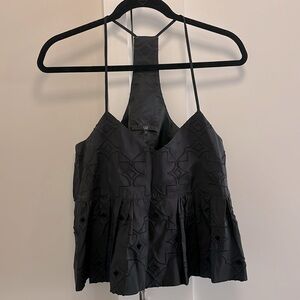 Tibi Sleeveless Blouse, size 4, black with embroidery and eyelet